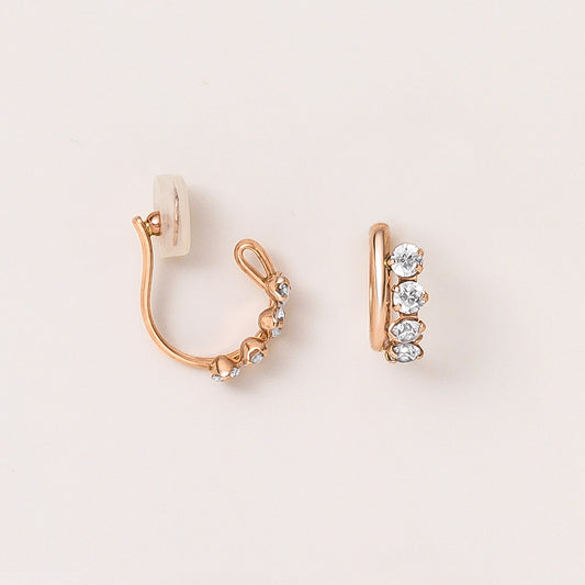 [Airy Clip-On Earrings] 4-Stone Glittering Circle Earrings (10K Rose Gold) - Product Image