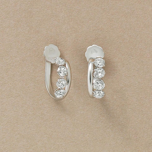 [Airy Clip-On Earrings] 4-Stone Glittering Circle Earrings (10K White Gold) - Product Image