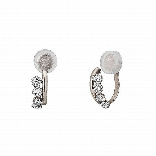 [Airy Clip-On Earrings] 4-Stone Glittering Circle Earrings (10K White Gold) - Product Image