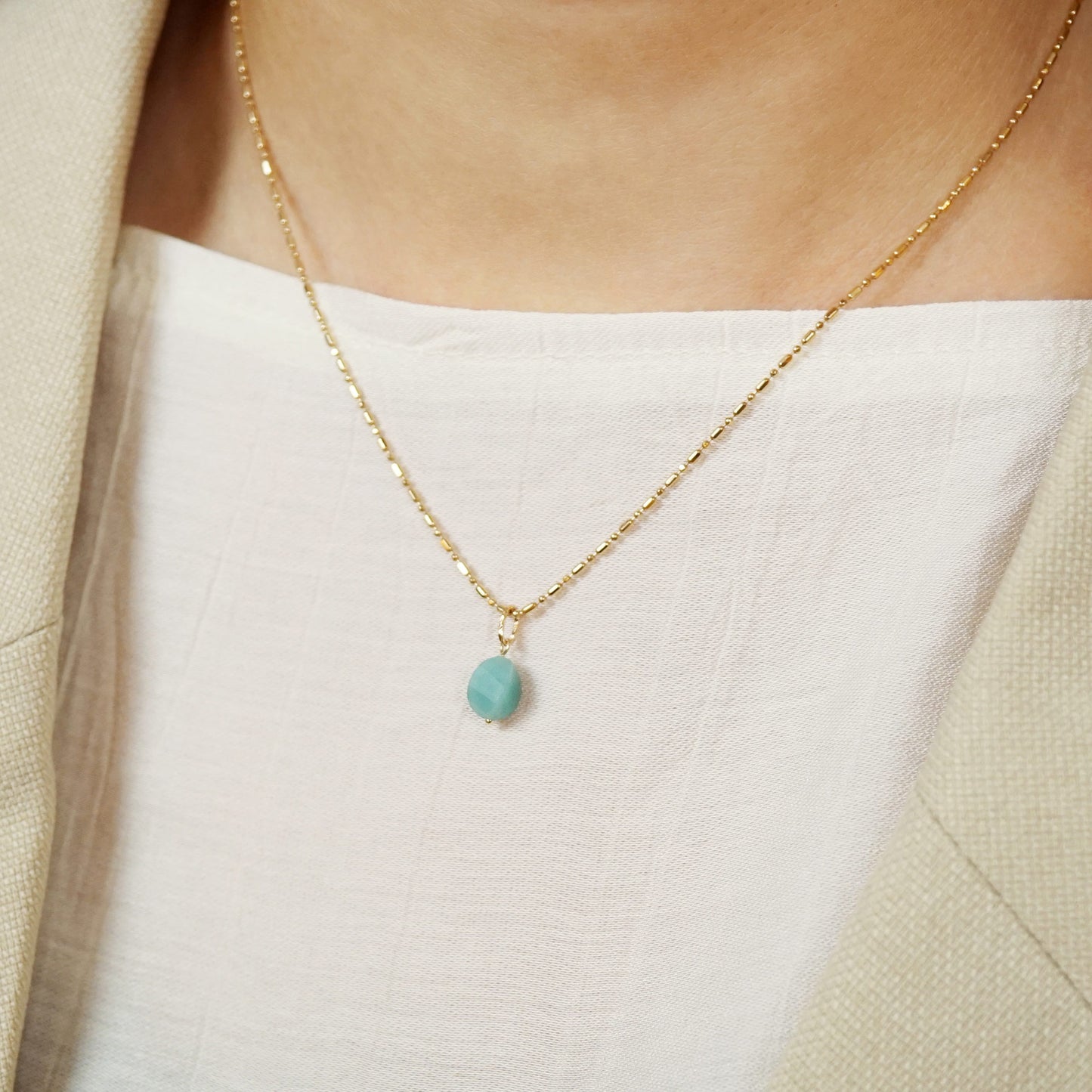 10K Amazonite Necklace Charm (Yellow Gold) - Model Image