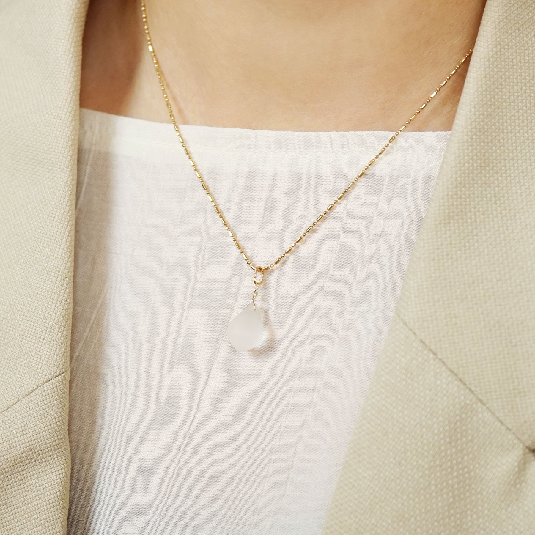 10K White Quartz Necklace Charm (Yellow Gold) - Model Image