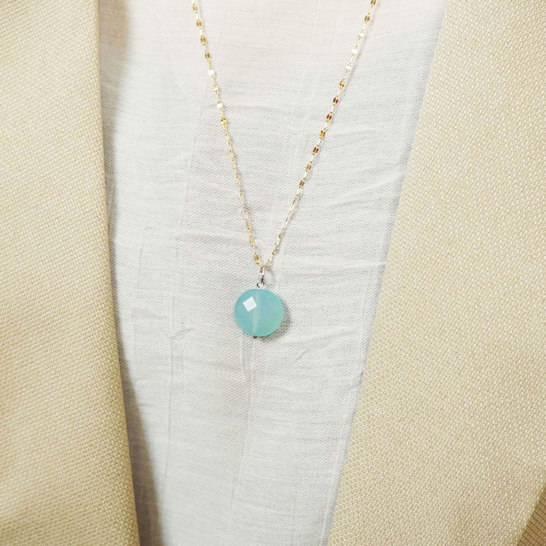 10K Sea Blue Chalcedony Necklace Charm (White Gold) - Model Image