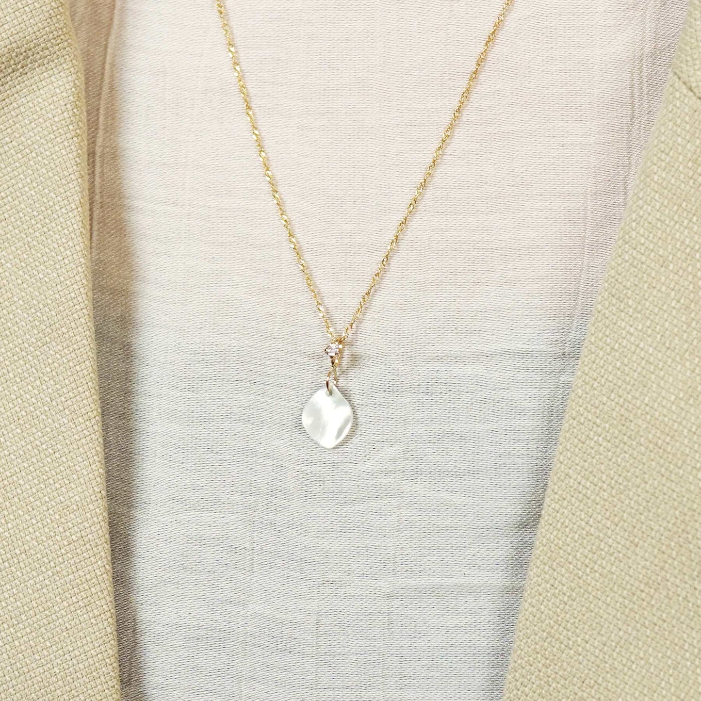 10K White Shell Necklace Charm (Yellow Gold) - Model Image