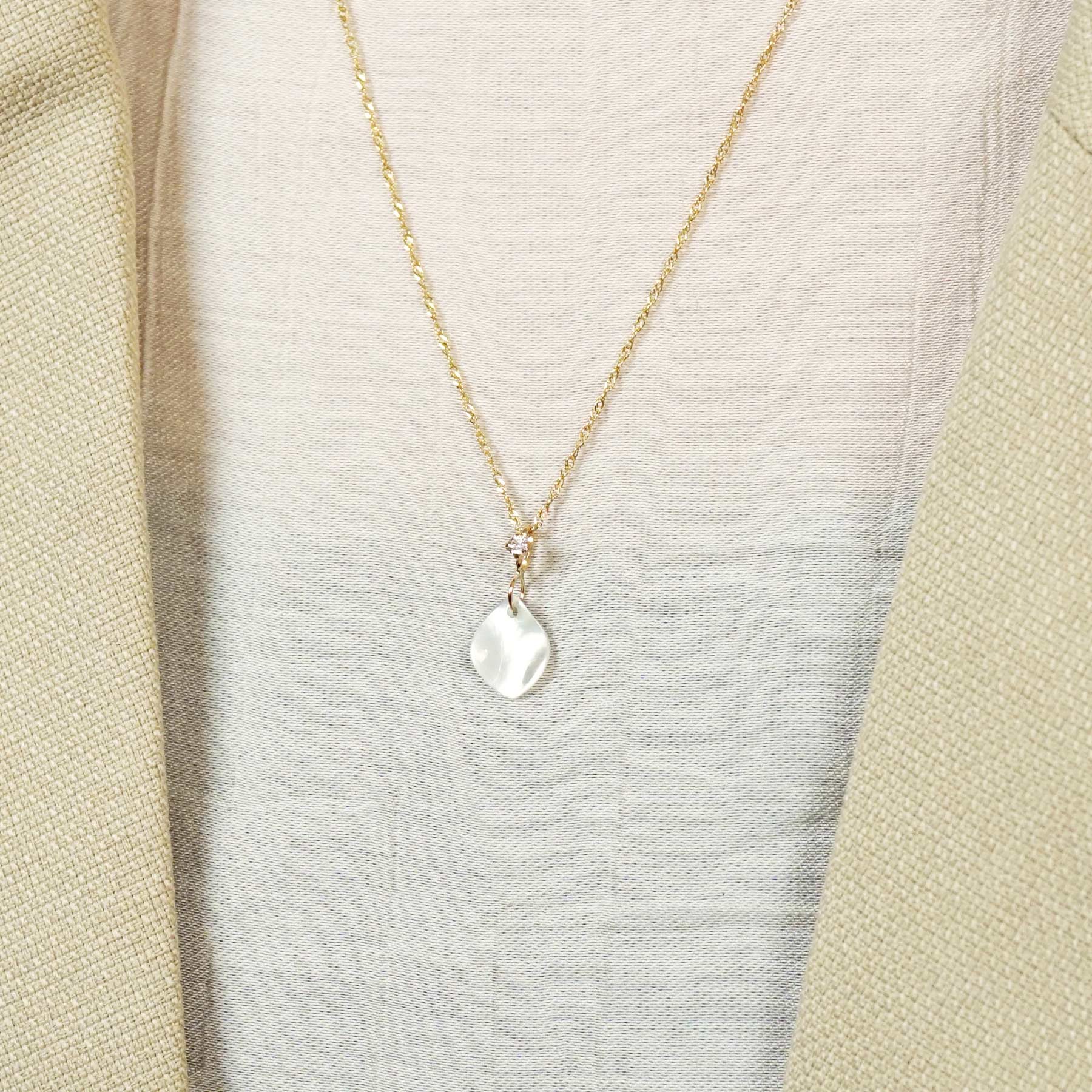 10K White Shell Necklace Charm (Yellow Gold) - Model Image