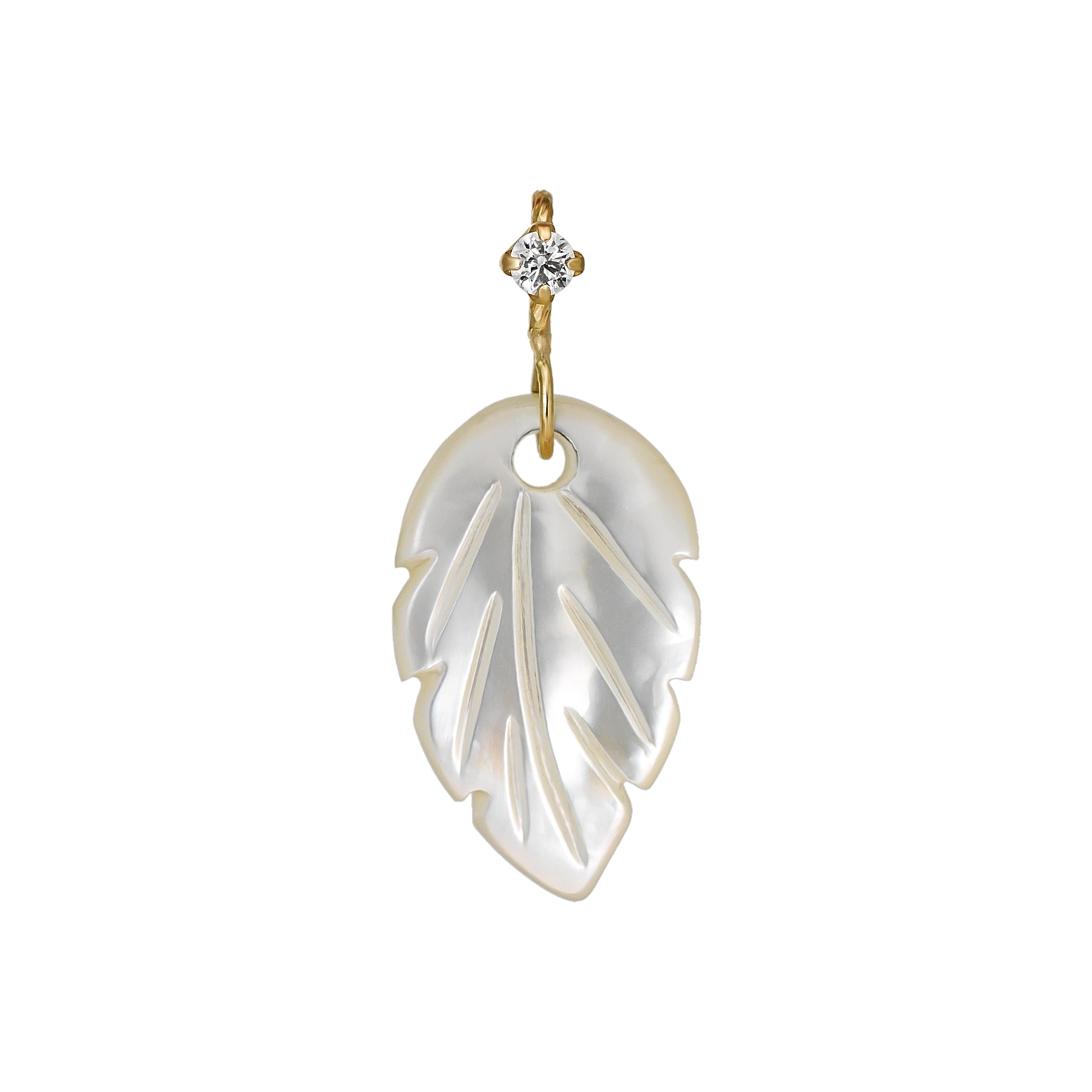 10K White Shell Leaf Necklace Charm (Yellow Gold) - Product Image