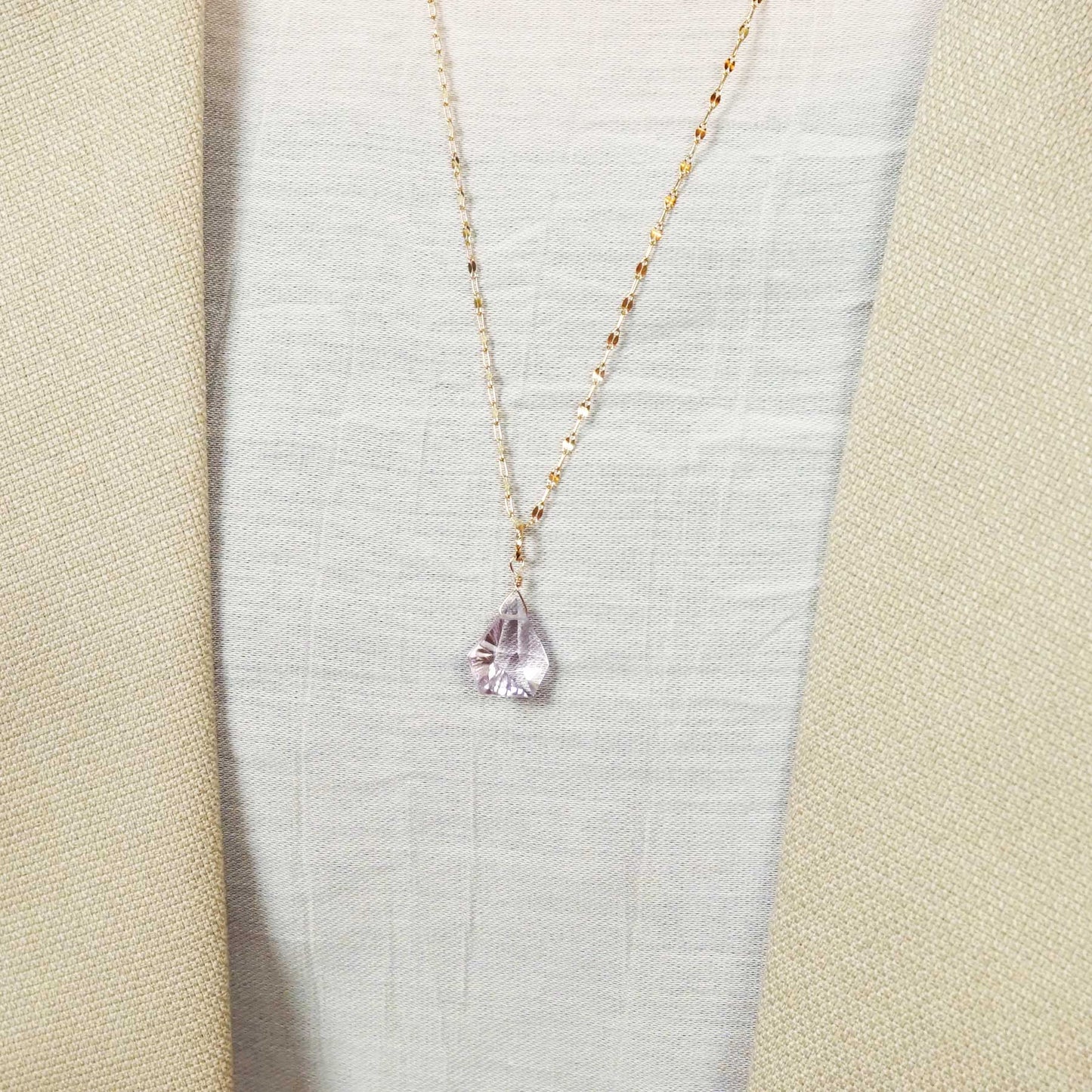 10K Light Amethyst Necklace Charm (Yellow Gold) - Model Image