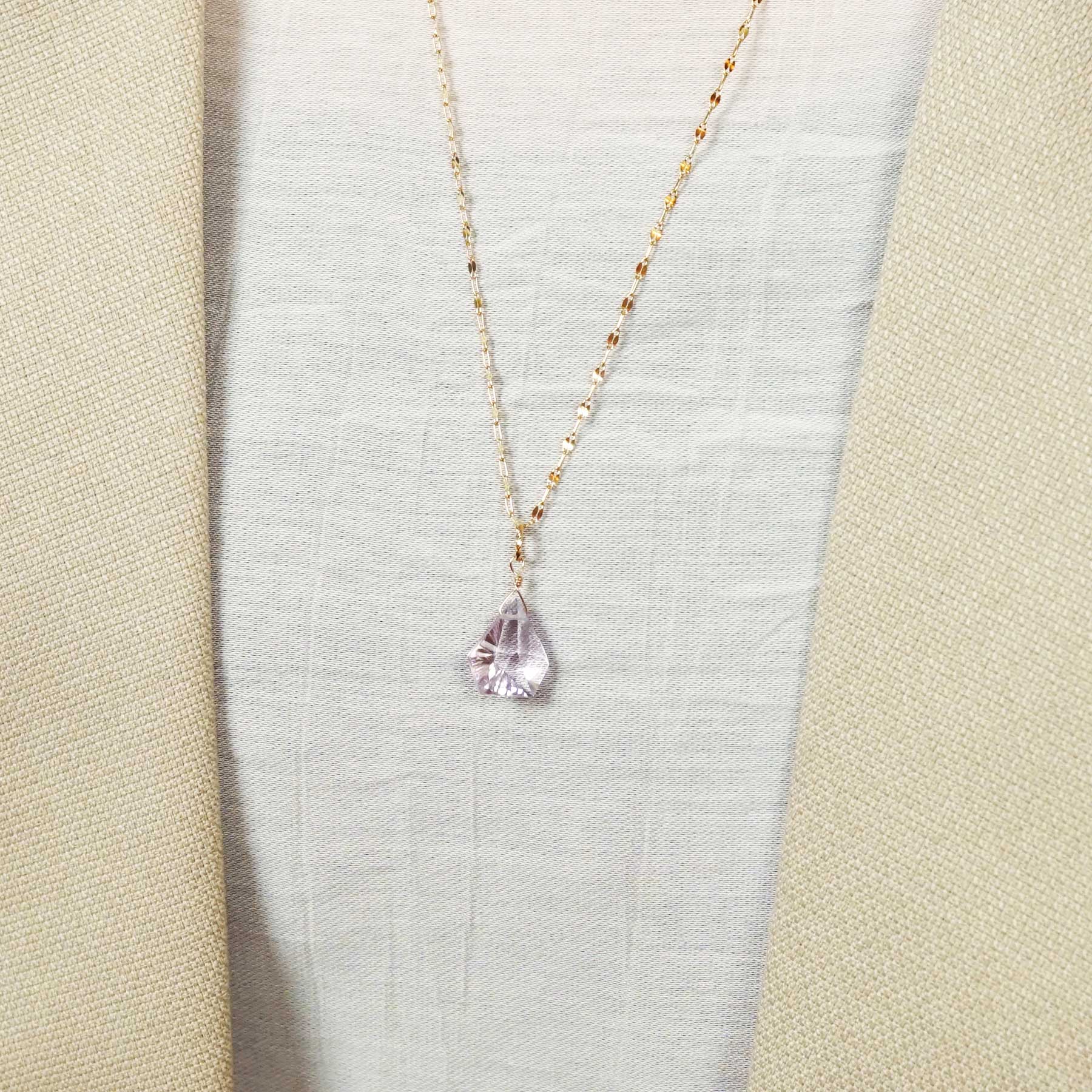 10K Light Amethyst Necklace Charm (Yellow Gold) - Model Image