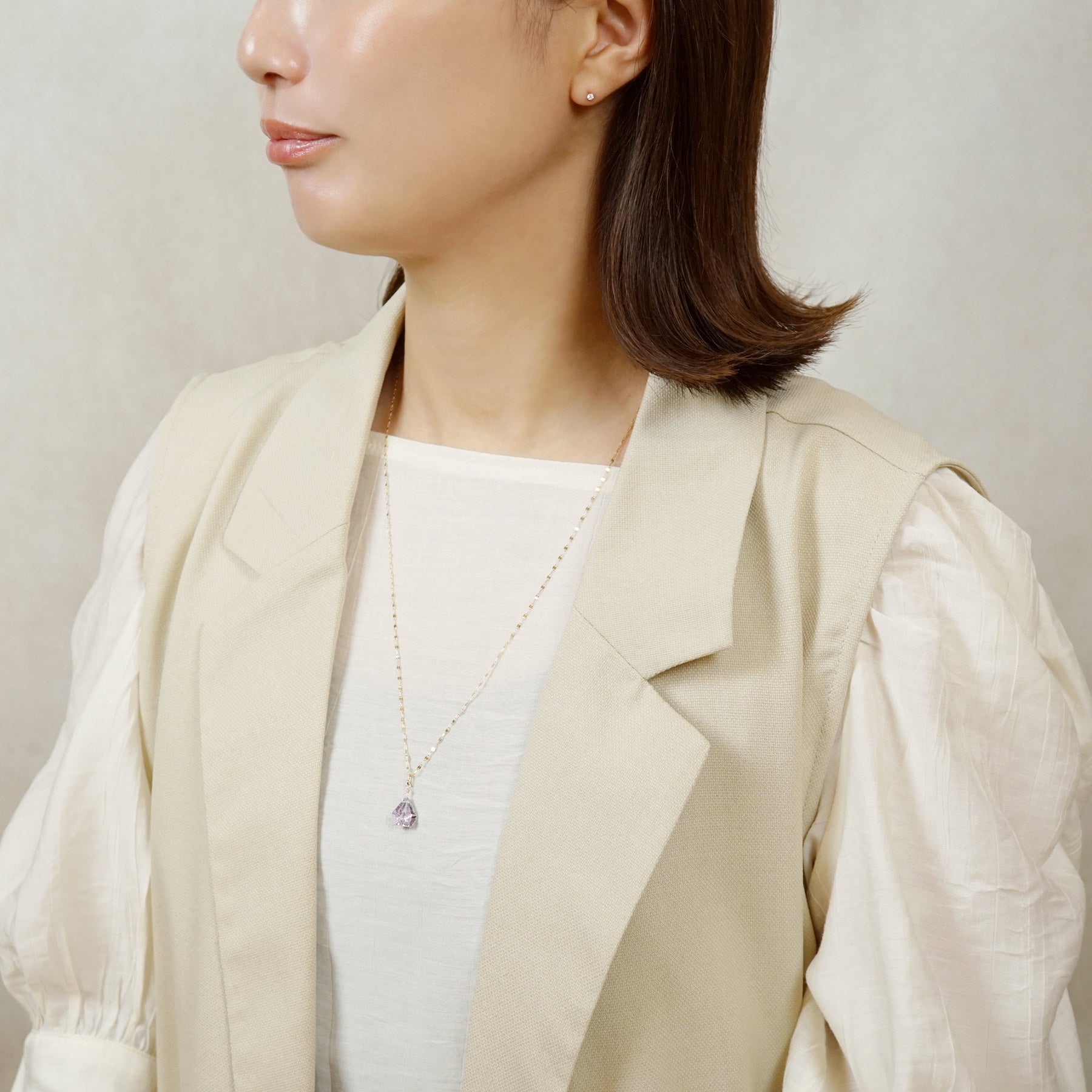 10K Light Amethyst Necklace Charm (Yellow Gold) - Model Image