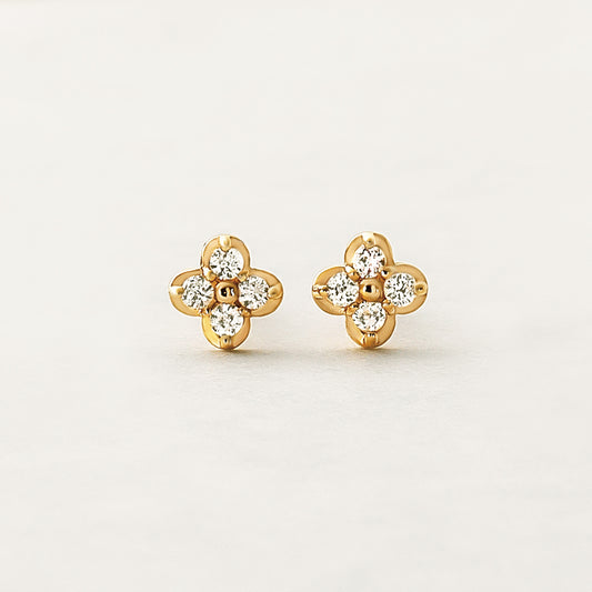 [Second Earrings] 18K White Sapphire Earrings (Yellow Gold) - Product Image
