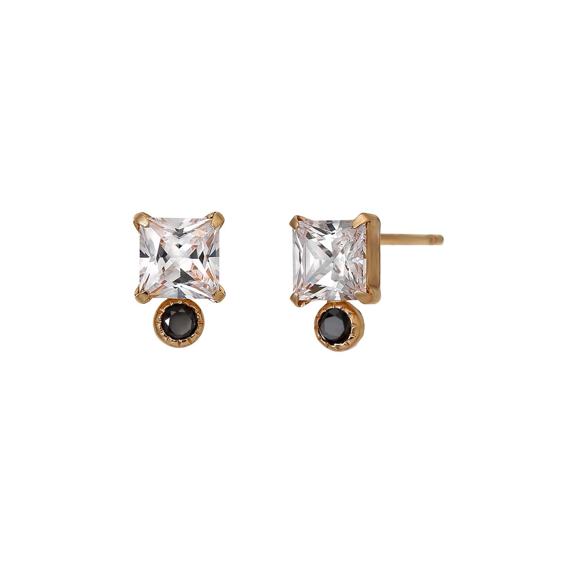 10K Black Color Square Stud Earrings (Yellow Gold) - Product Image