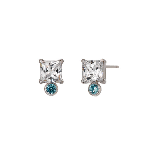 10K Light Blue Color Square Stud Earrings (White Gold) - Product Image