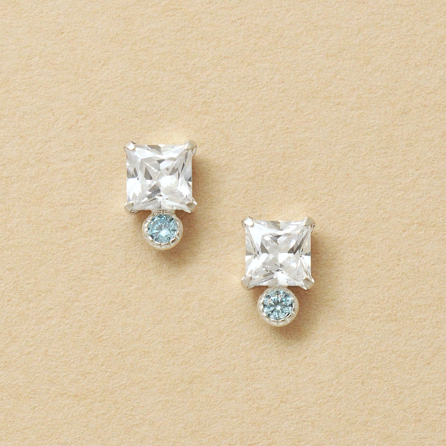 10K Light Blue Color Square Stud Earrings (White Gold) - Product Image