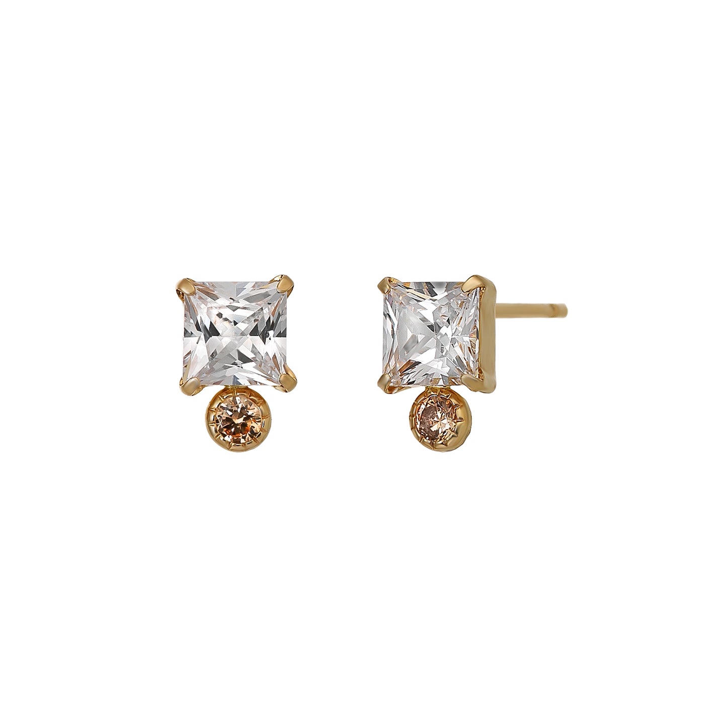 10K Champagne Color Square Stud Earrings (Yellow Gold) - Product Image