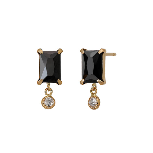 10K Black Color Baguette Swinging Earrings (Yellow Gold) - Product Image