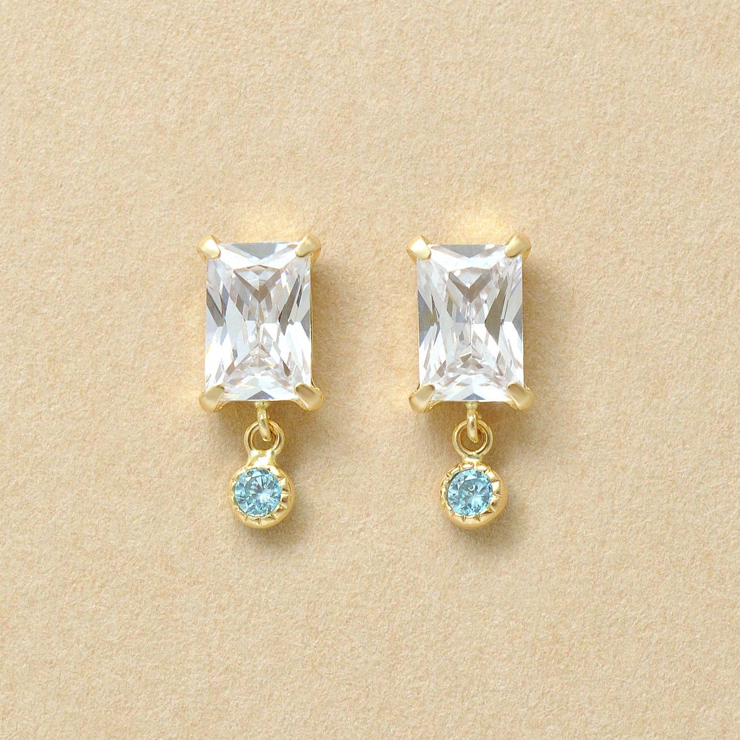 10K Clear Color Baguette Swinging Earrings (Yellow Gold) - Product Image