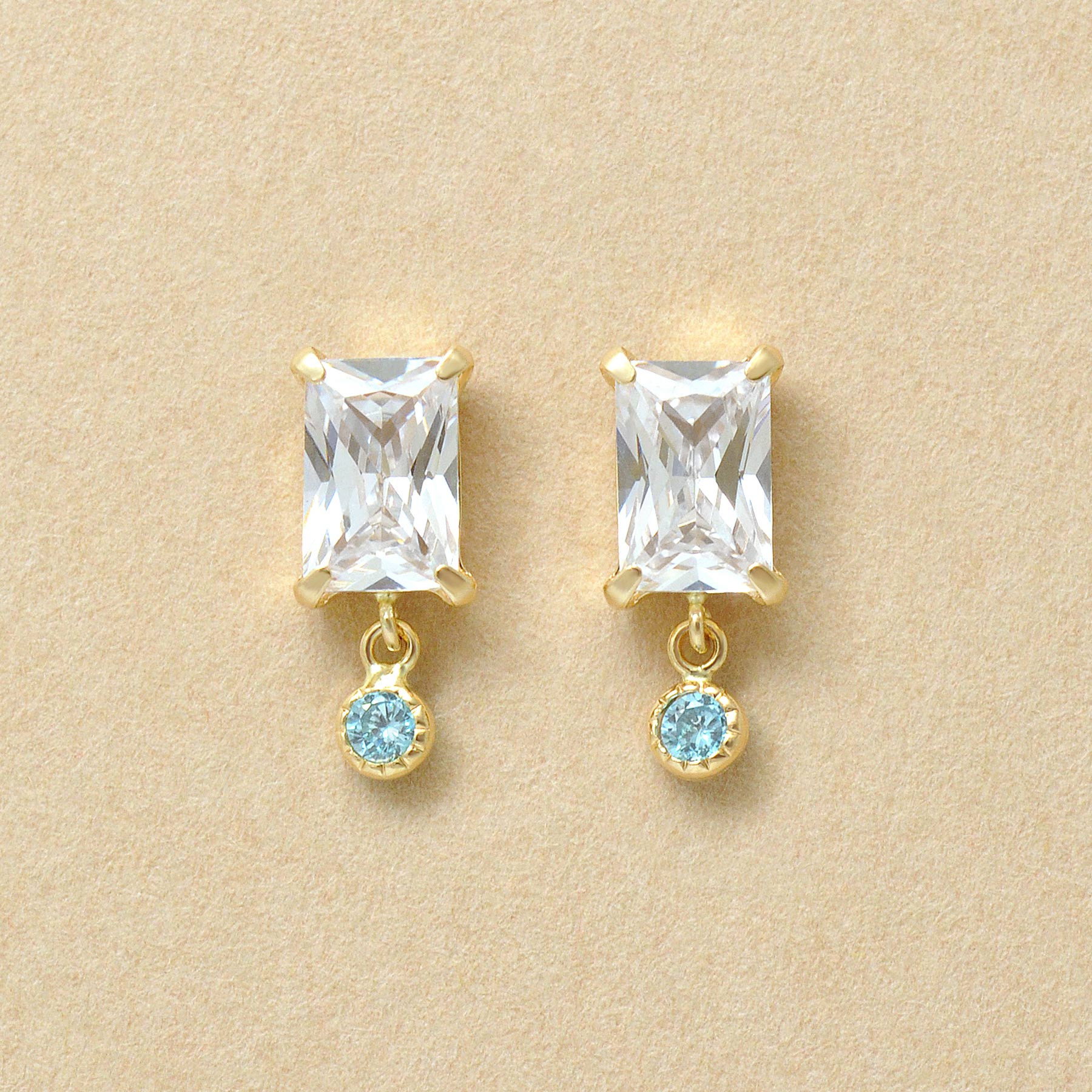 10K Clear Color Baguette Swinging Earrings (Yellow Gold) - Product Image