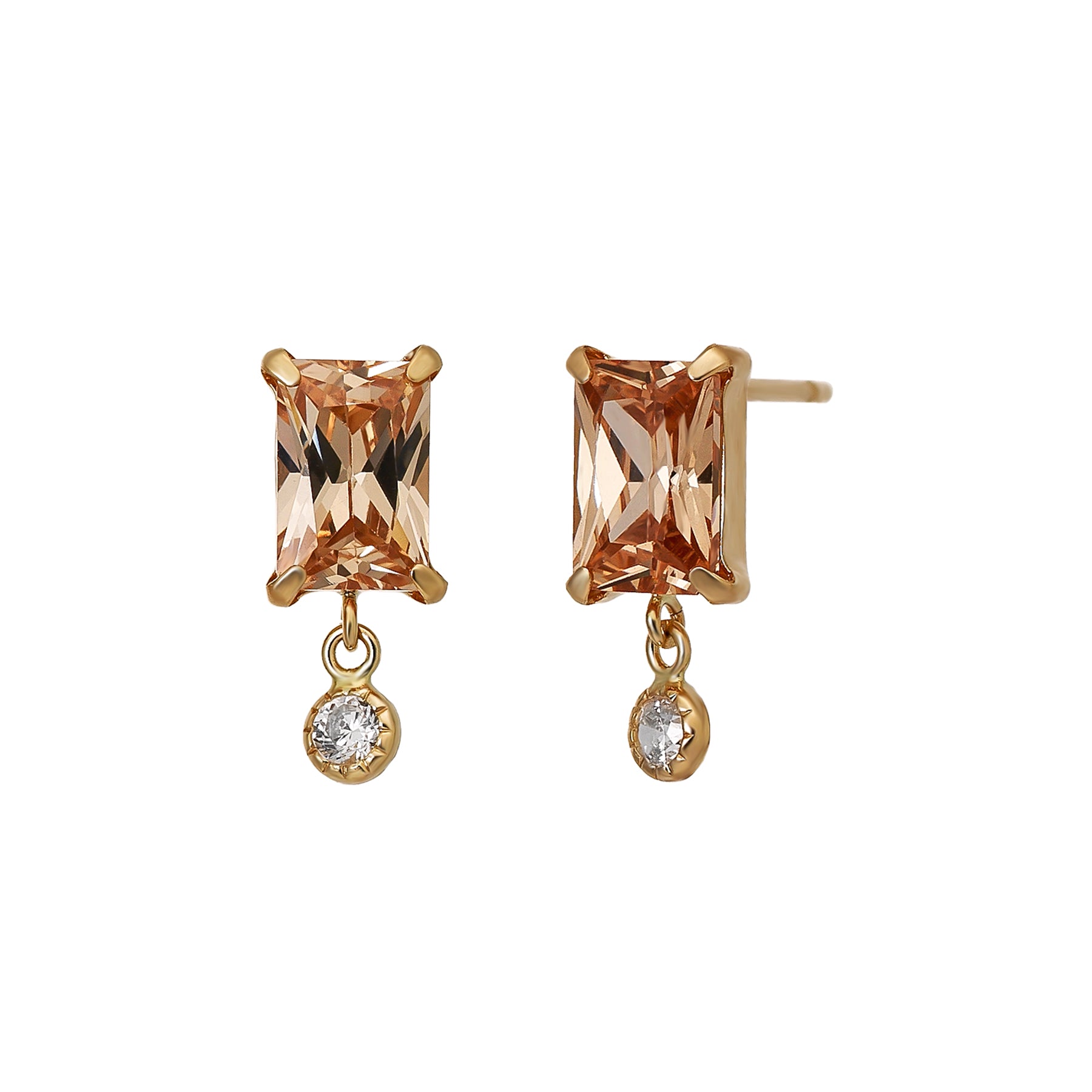 10K Champagne Color Baguette Swinging Earrings (Yellow Gold) - Product Image