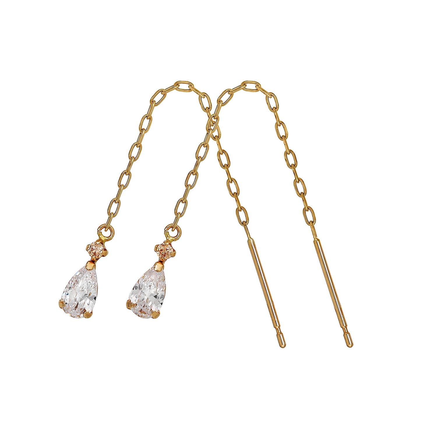 10K Drop Threader Earrings (Yellow Gold) - Product Image
