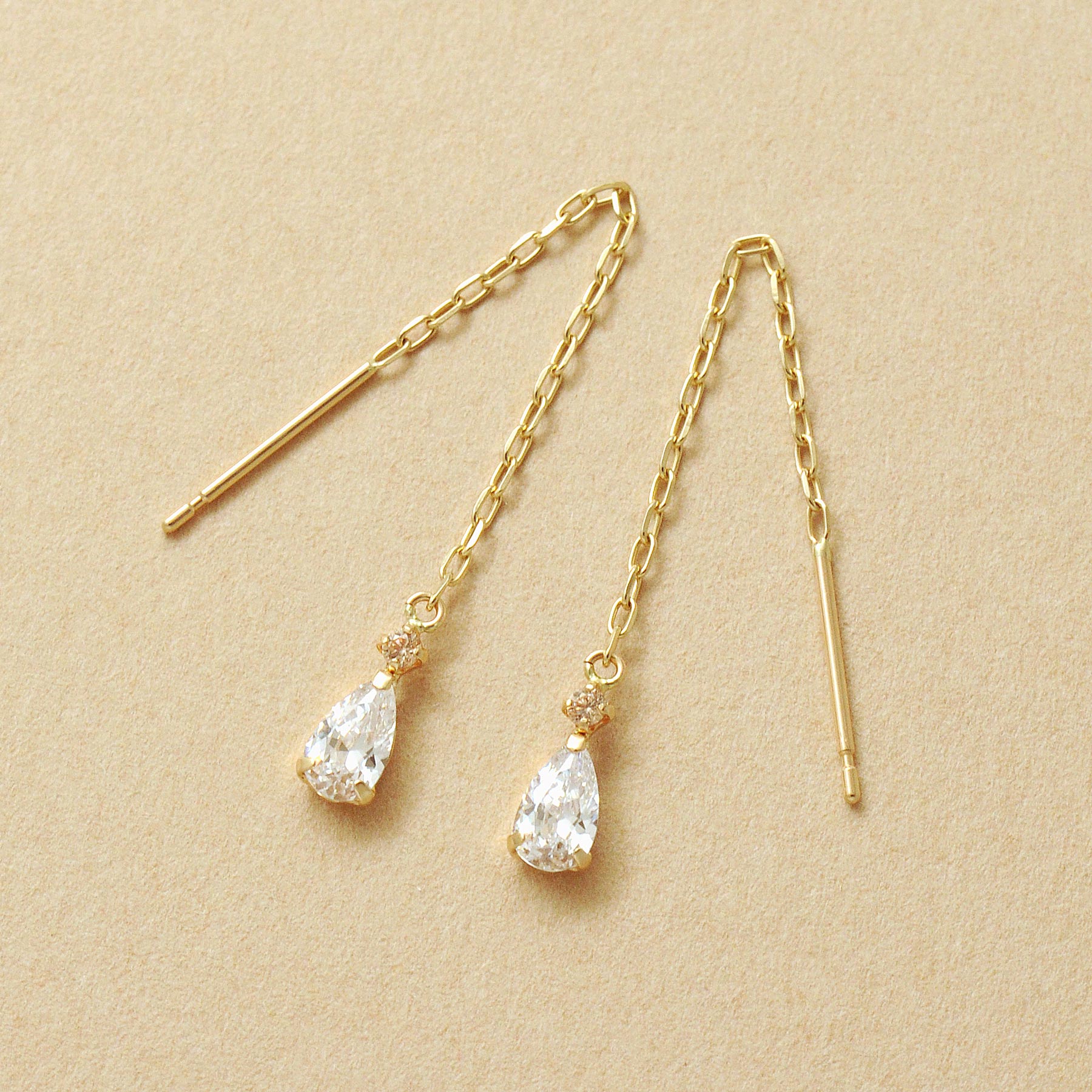 10K Drop Threader Earrings (Yellow Gold) - Product Image