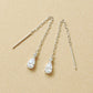 10K Drop Threader Earrings (White Gold) - Product Image