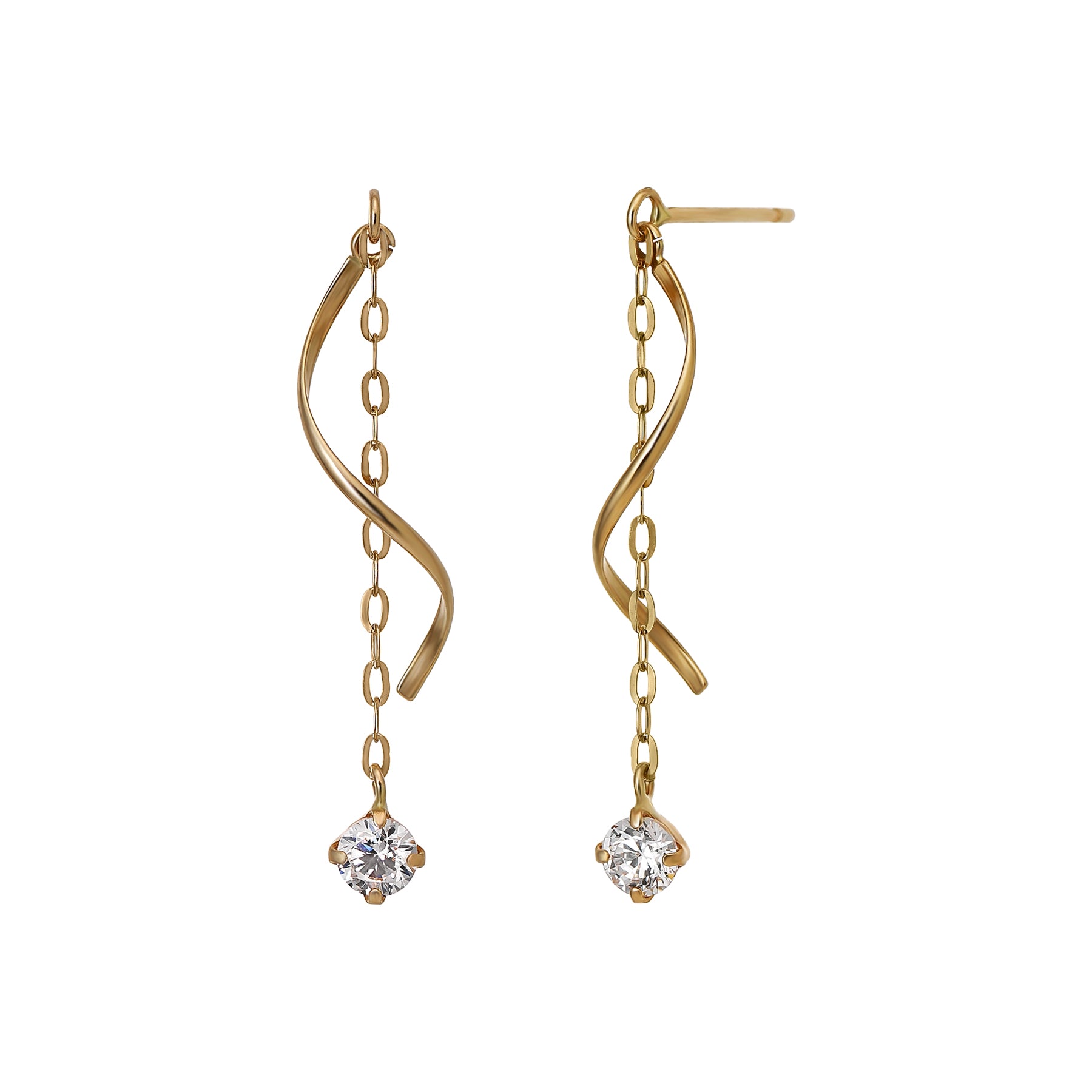 10K Glittering Twisted Dangle Earrings (Yellow Gold) - Product Image