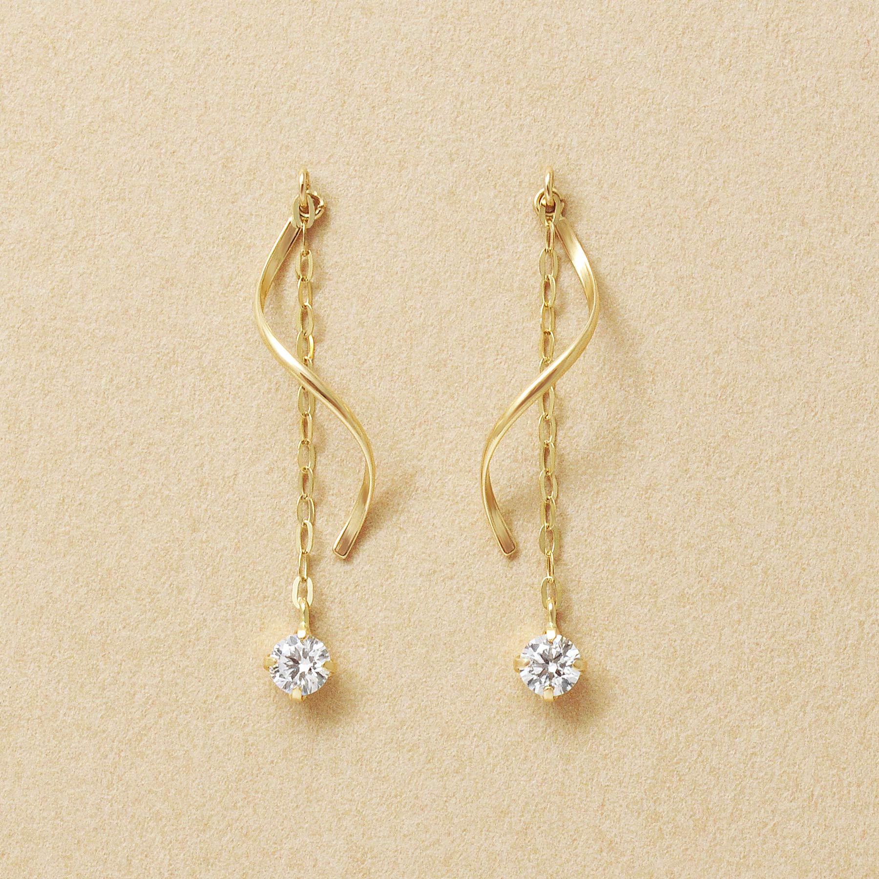 10K Glittering Twisted Dangle Earrings (Yellow Gold) - Product Image