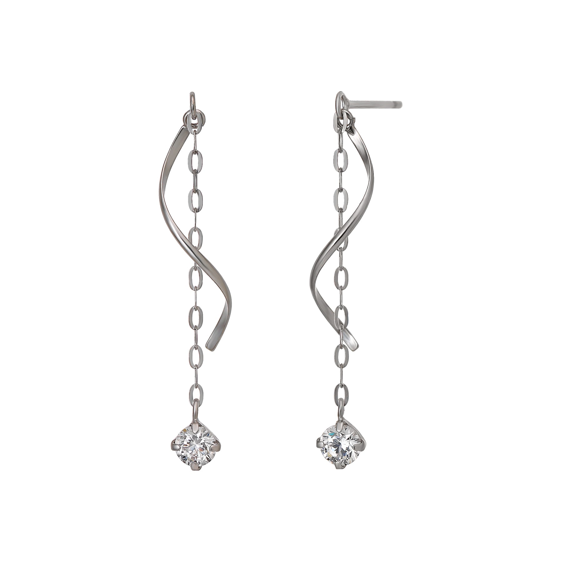 10K Glittering Twisted Dangle Earrings (White Gold) - Product Image