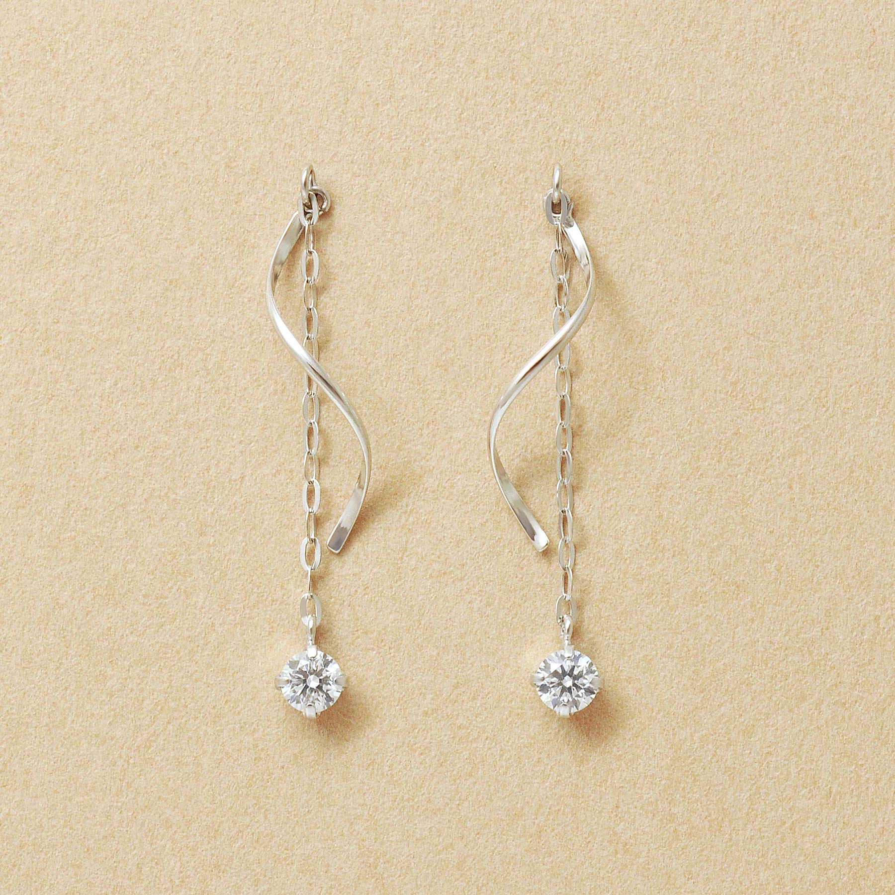 10K Glittering Twisted Dangle Earrings (White Gold) - Product Image