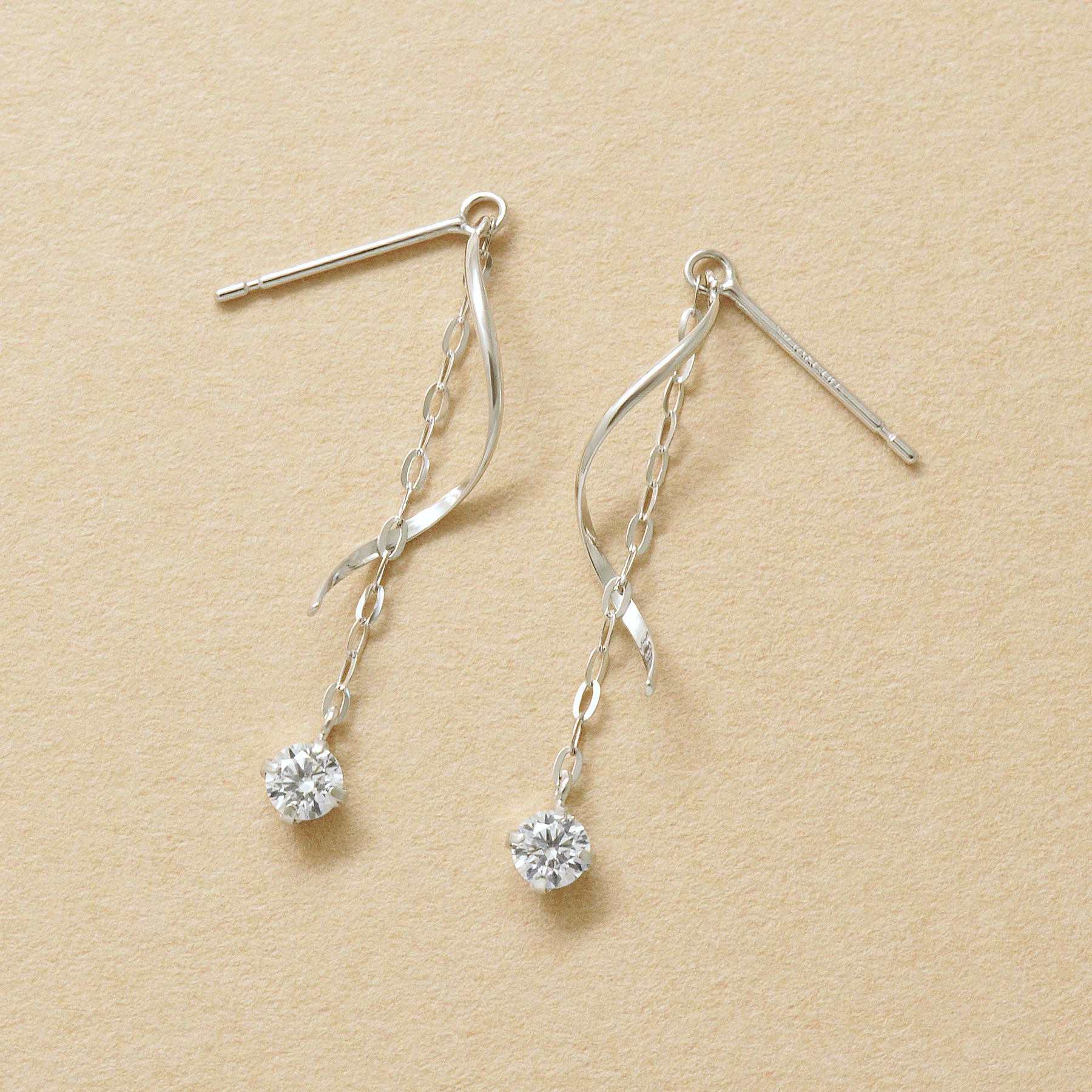 10K Glittering Twisted Dangle Earrings (White Gold) - Product Image