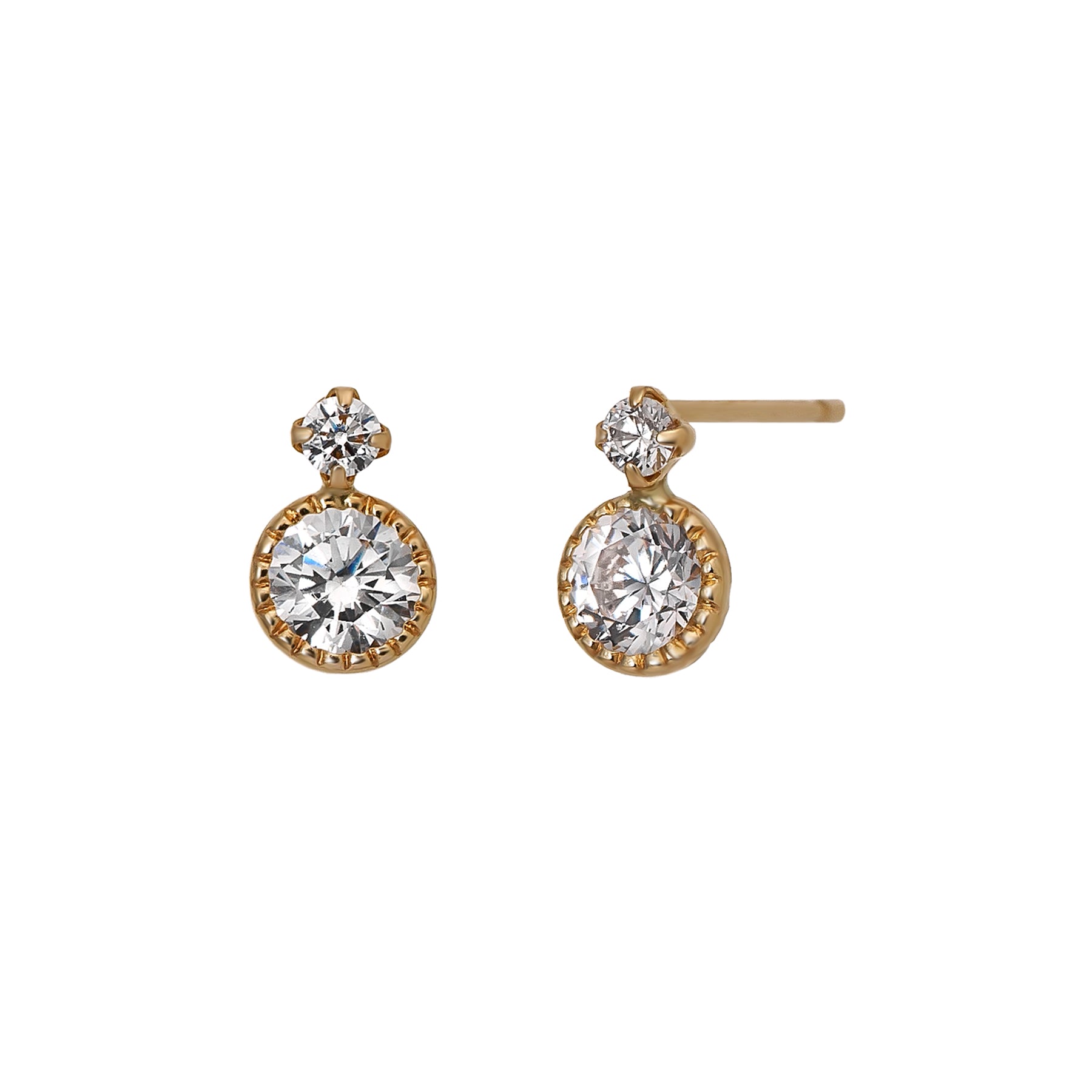 10K Clear Color Circle Stud Earrings (Yellow Gold) - Product Image