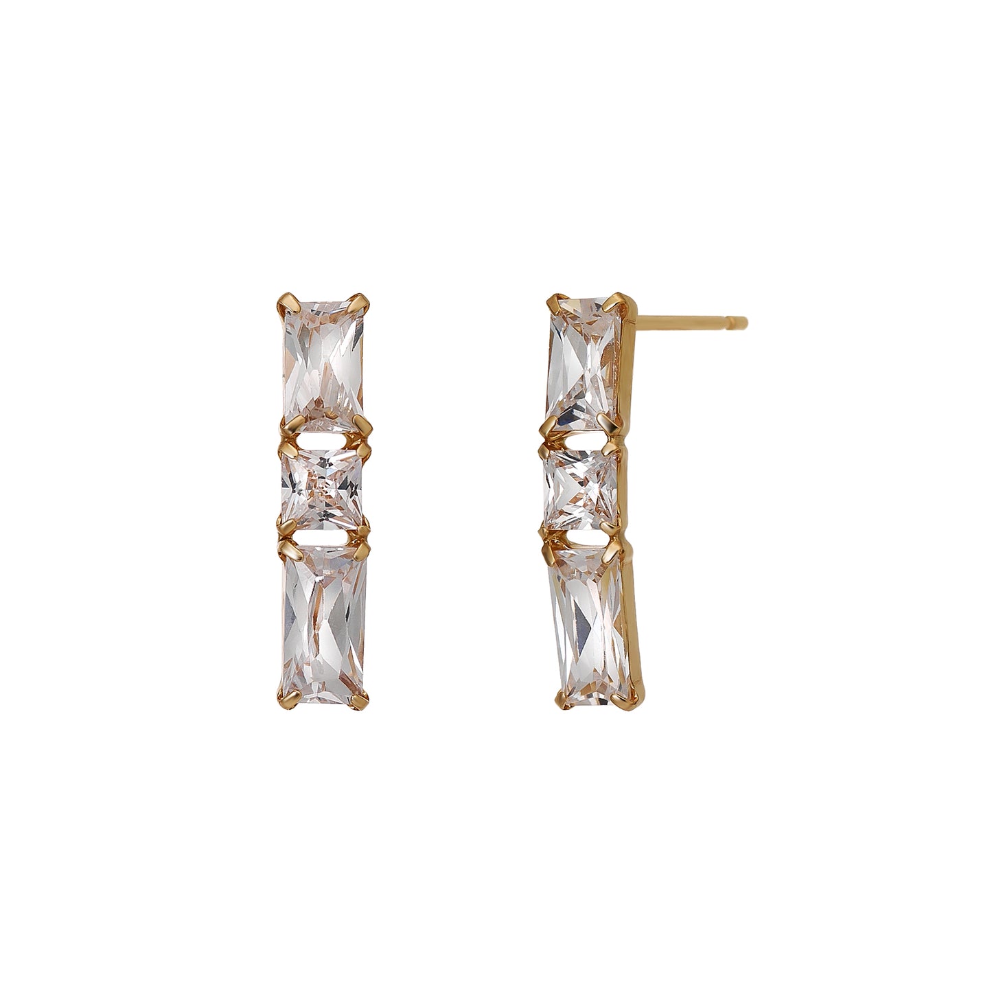 10K Gradation Square Stud Earrings (Yellow Gold) - Product Image
