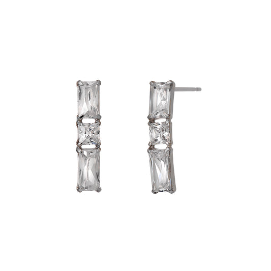 10K Gradation Square Stud Earrings (White Gold) - Product Image