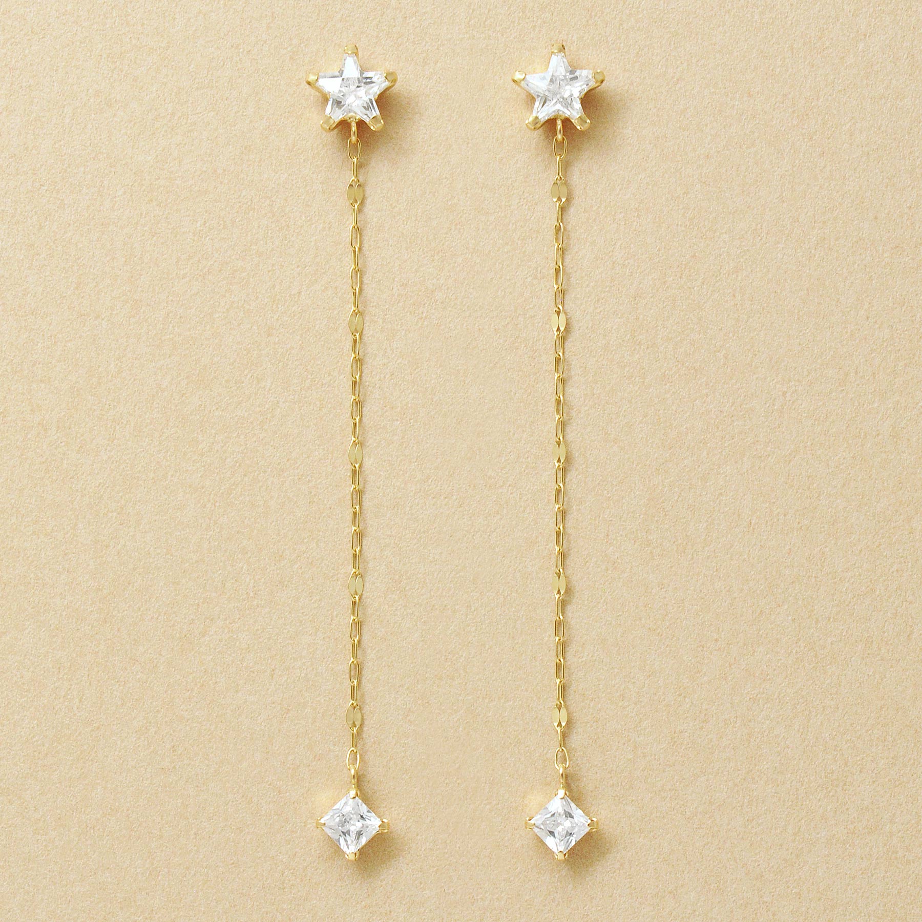 10K Star Long Dangle Earrings (Yellow Gold) - Product Image
