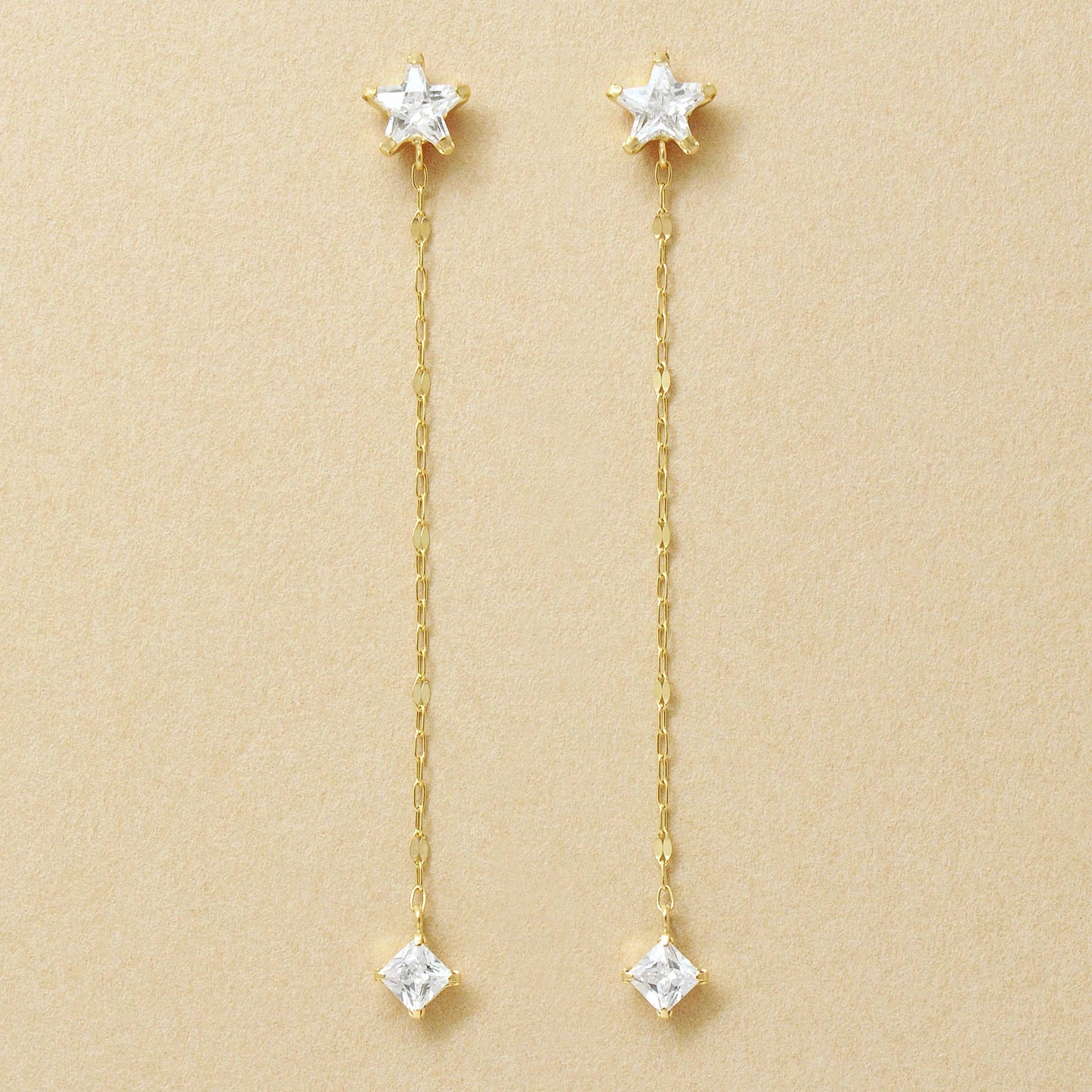 10K Star Long Dangle Earrings (Yellow Gold) - Product Image