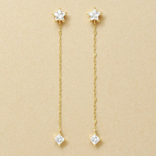 10K Star Long Dangle Earrings (Yellow Gold) - Product Image