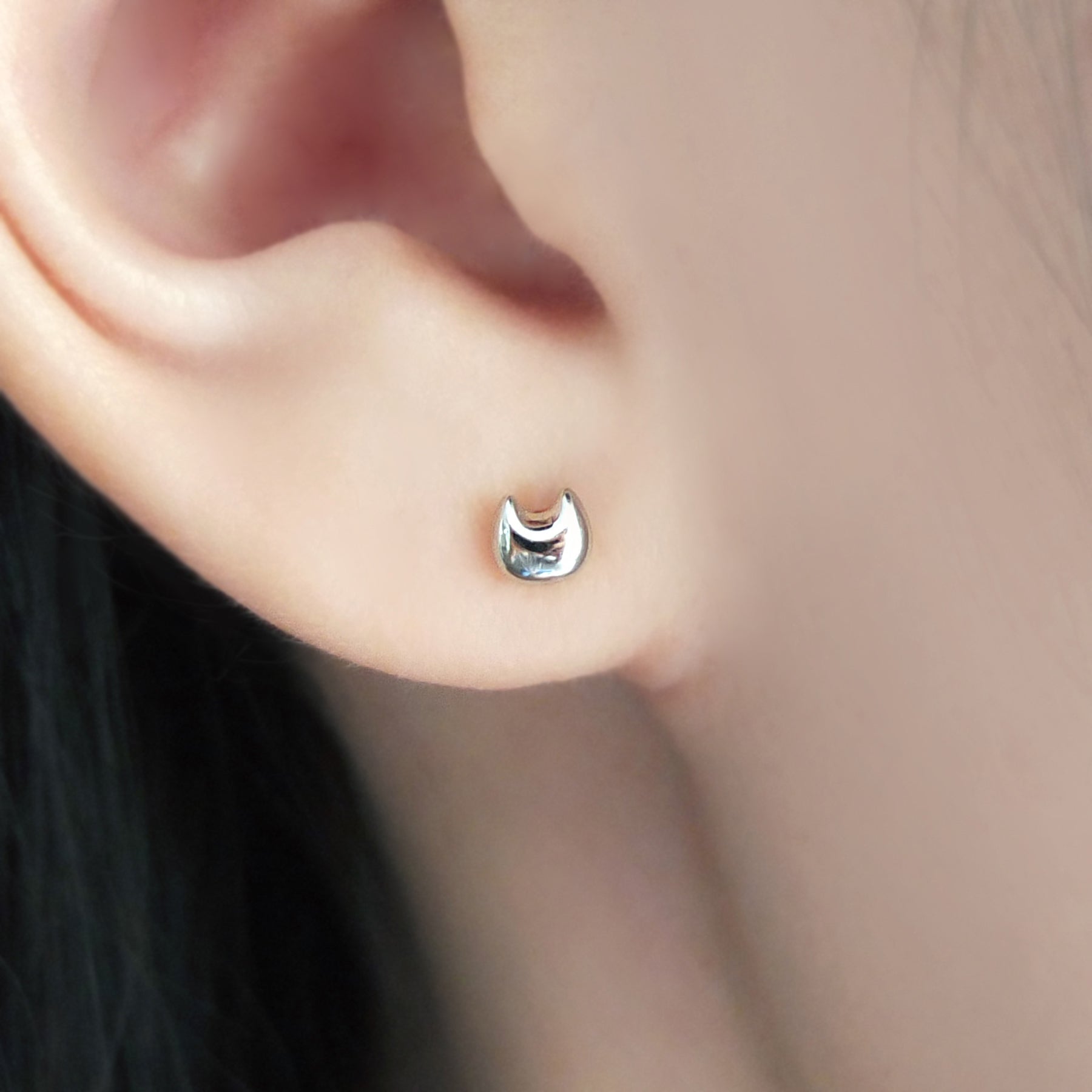 [Second Earrings] Platinum Cat & Fish Earrings - Model Image