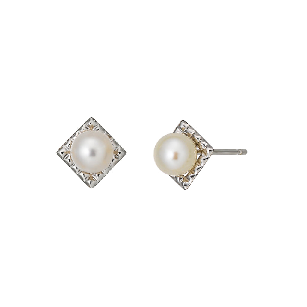 14K/10K Freshwater Pearl Square Stud Earrings (White Gold) - Product Image