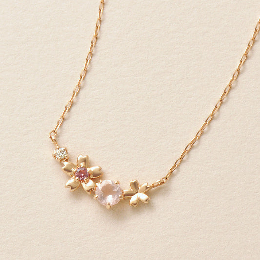 [Birth Flower Jewelry] April - Cherry Blossoms Horizontal Line Necklace (10K Rose Gold) - Product Image
