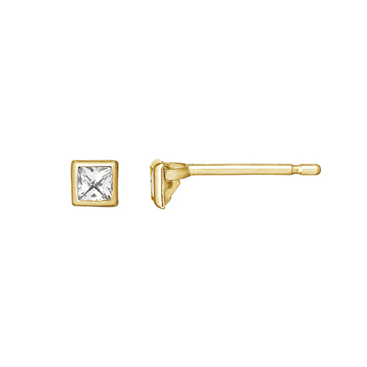 [Second Earrings] 18K Yellow Gold White Sapphire Square Earrings - Product Image