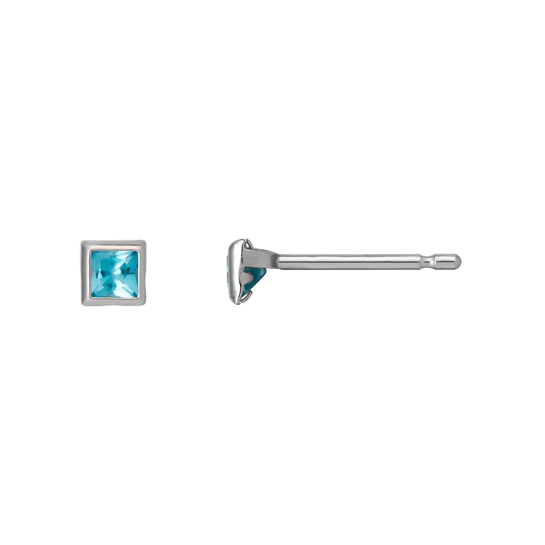 [Second Earrings] Platinum Swiss Blue Topaz Square Earrings - Product Image