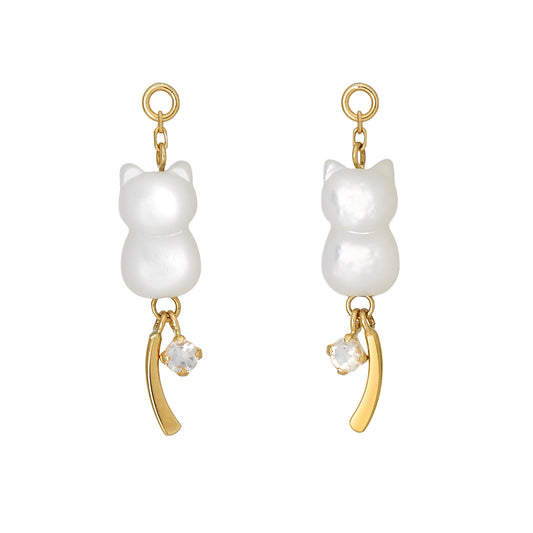 [Palette] 18K Yellow Gold White Shell Cat Charms - Product Image