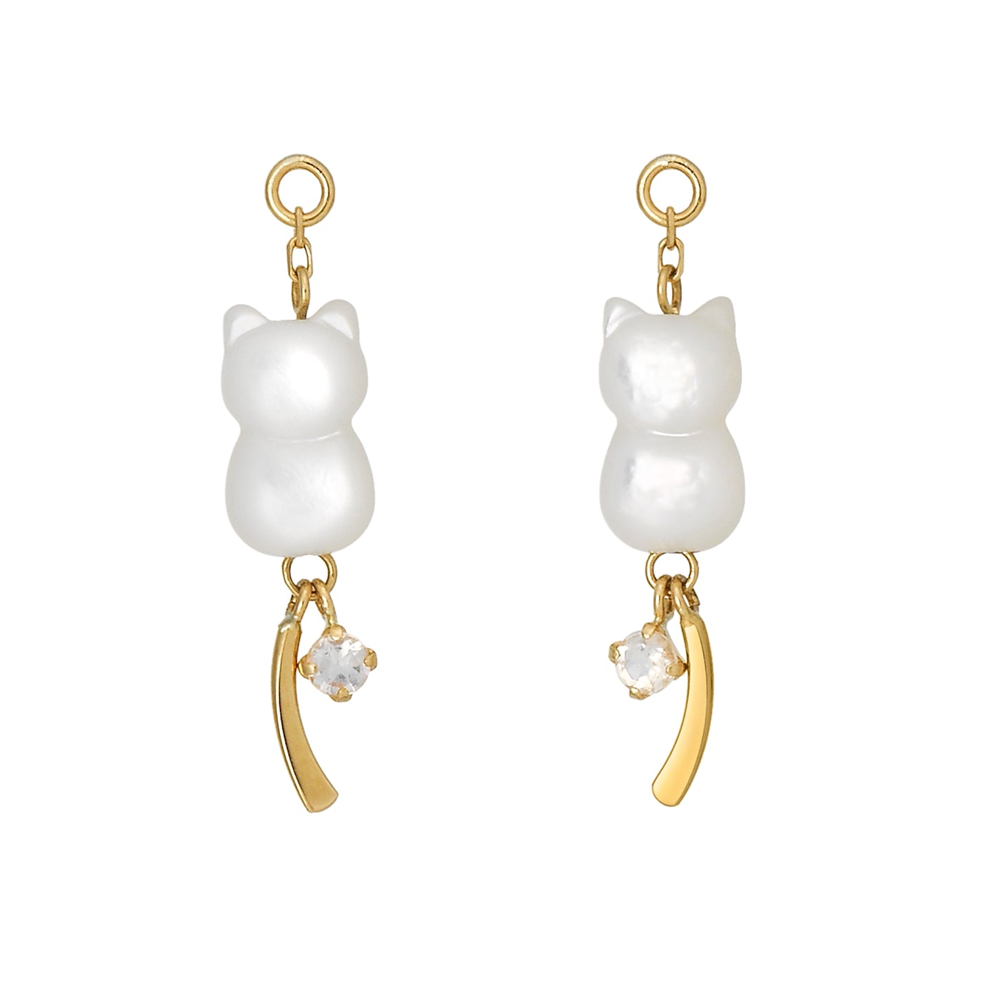 [Palette] 18K Yellow Gold White Shell Cat Charms - Product Image