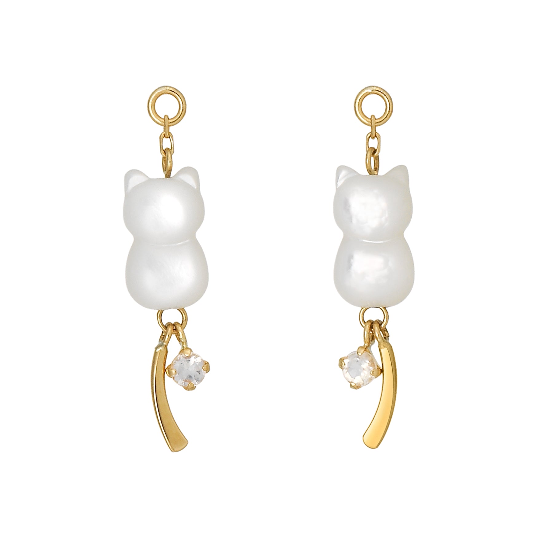 [Palette] 18K Yellow Gold White Shell Cat Charms - Product Image