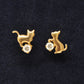 18K/10K Yellow Gold Playing Cat Earrings - Product Image