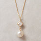 10K Yellow Gold Freshwater Pearl Milgrain Square Necklace - Product Image