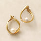 18K / 10K Yellow Gold Twisted Hoop Pearl Earrings Small - Product Image