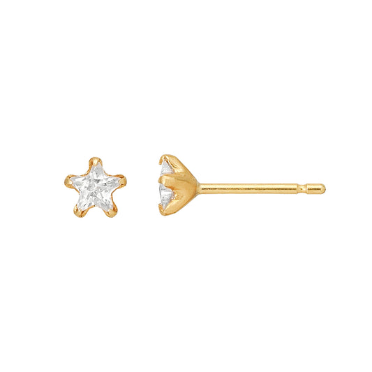 [Second Earrings] 18K Yellow Gold Star Cut Clear Cubic Zirconia Earrings - Product Image