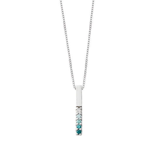 Ice Blue Diamond Gradient Straight Bar Necklace (10K White Gold) - Product Image