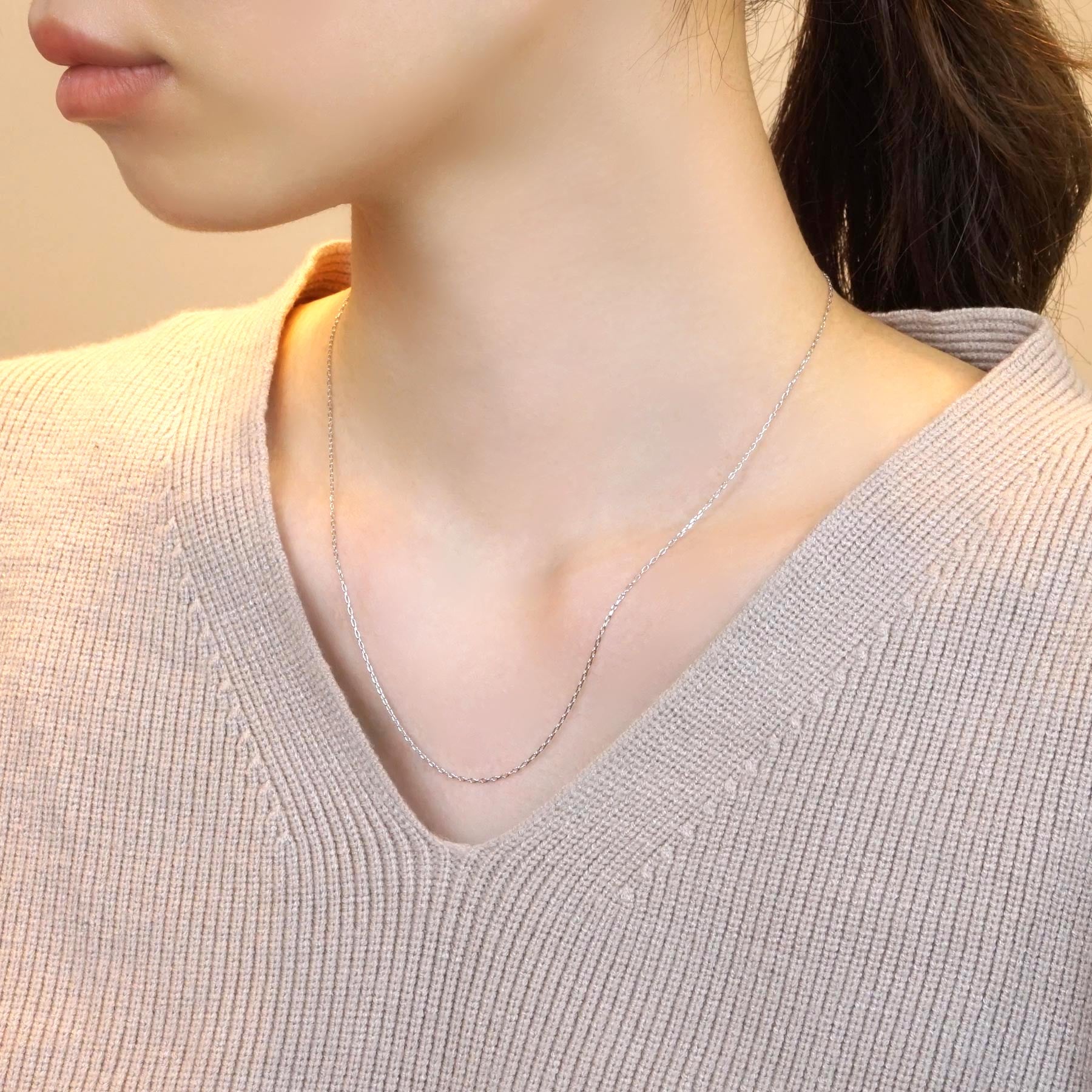 [Palette] 10K White Gold Slide Pin Chain Necklace - Model Image