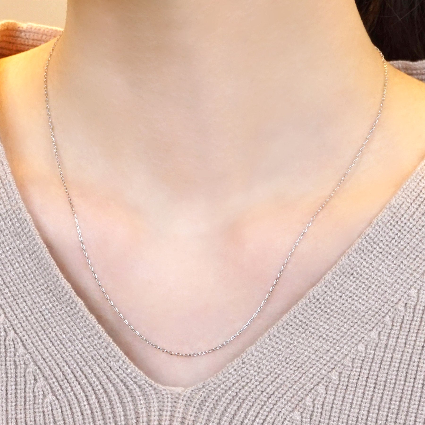[Palette] 10K White Gold Slide Pin Chain Necklace - Model Image